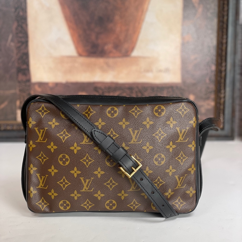 Louis Vuitton Brown Monogram Canvas Shoulder Bag with Black Strap